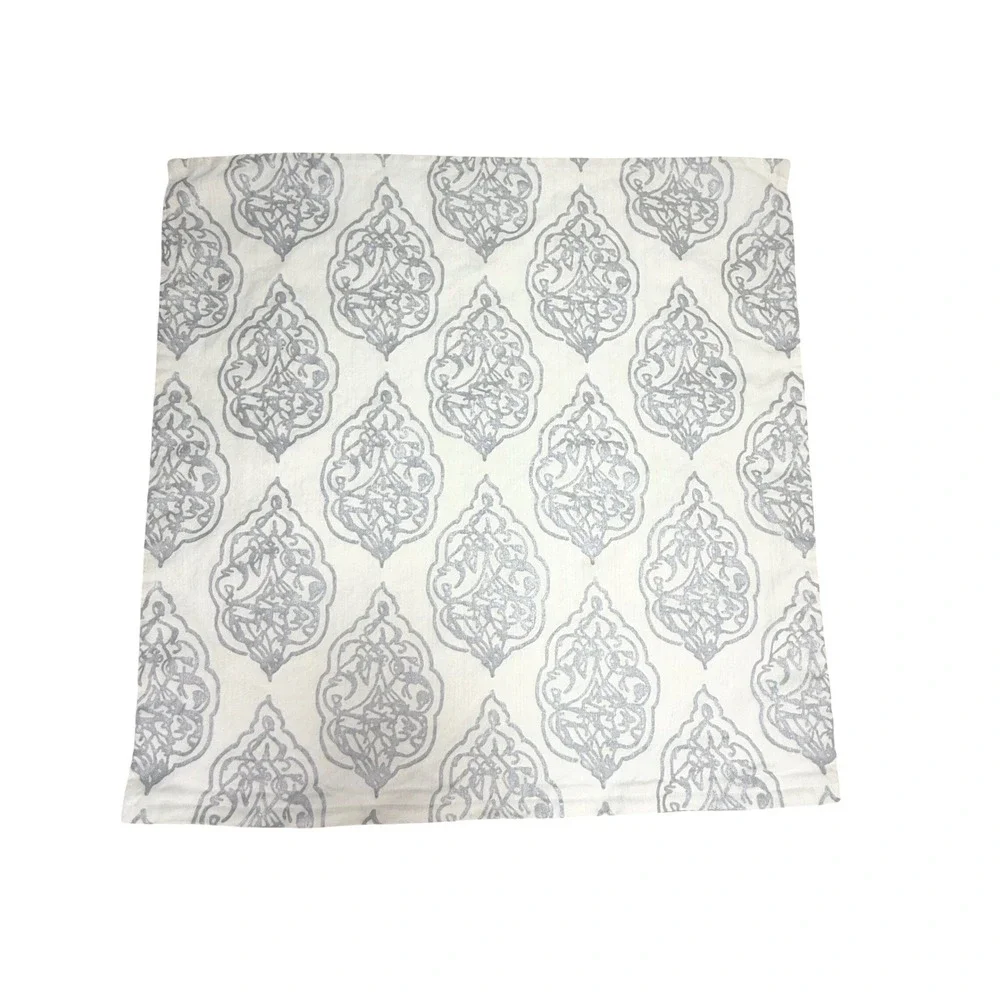 John Robshaw Linen Blend Euro Sham 26x26 Silver Metallic Block Print Zipper
